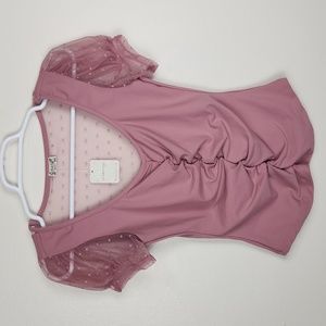 Free People Intimately Blush Up Sheer Mesh Polka Dot Ruched Top Pink Rose
